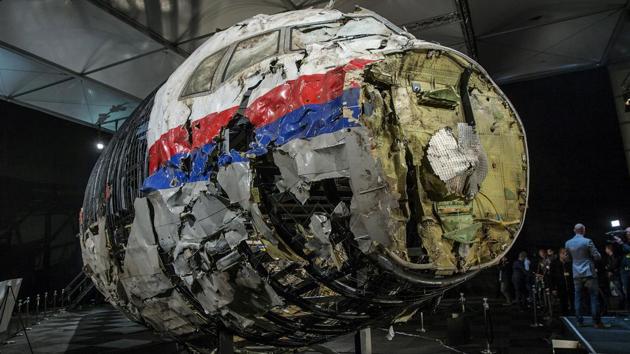 The reconstructed wreckage of Malaysia Airlines flight MH17 which crashed over Ukraine in July 2014 is seen in Gilze Rijen, Netherlands, October 13, 2015.(REUTERS) The reconstructed wreckage of Malaysia Airlines flight MH17 which crashed over Ukraine in July 2014 is seen in Gilze Rijen, Netherlands, October 13, 2015.(REUTERS)