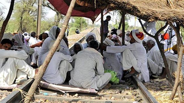 File photo of Gujjars blocking railway lines. (HT Photo) File photo of Gujjars blocking railway lines. (HT Photo)