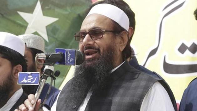 Hafiz Saeed, head of the Pakistan-based Jamaat-ud-Dawa addresses a rally to express solidarity with Indian Kashmiris, in Lahore, Pakistan, in April 2018.(AP File Photo) Hafiz Saeed, head of the Pakistan-based Jamaat-ud-Dawa addresses a rally to express solidarity with Indian Kashmiris, in Lahore, Pakistan, in April 2018.(AP File Photo)