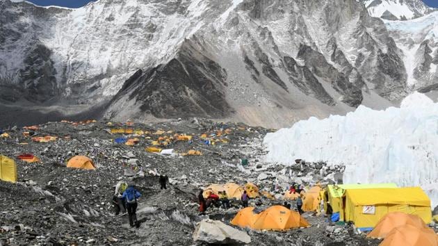 Climbers and porters are seen by their tents at Everest base camp, some 140 kilometres northeast of Kathmandu. The camp now boasts of modern conveniences, including Wifi and baked goods .(AFP) Climbers and porters are seen by their tents at Everest base camp, some 140 kilometres northeast of Kathmandu. The camp now boasts of modern conveniences, including Wifi and baked goods .(AFP)