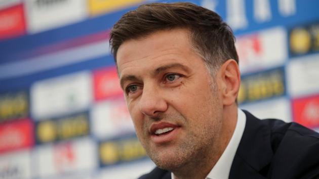 Serbia head coach Mladen Krstajic speaks during a news conference in Belgrade on Thursday. Serbia will start their 2018 FIFA World Cup campaign against Costa Rica in Samara on June 17.(REUTERS)