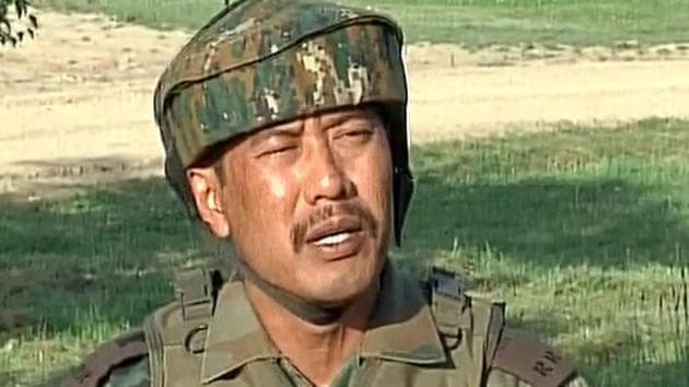 Major Leetul Gogoi had tied a local resident to the bonnet of his jeep as a human shield in Badgam district during a stone pelting incident in 2017. (Screengrab) Major Leetul Gogoi had tied a local resident to the bonnet of his jeep as a human shield in Badgam district during a stone pelting incident in 2017. (Screengrab)