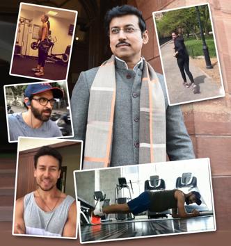 Many Bollywood celebrities and sportspersons have taken up Union Minister Rajyavardhan Rathore’s fitness challenge and uploaded their videos on social media.(Rajyavardhan Rathore photo: Sonu Mehta/HT; Rest:Twitter and Instagram)