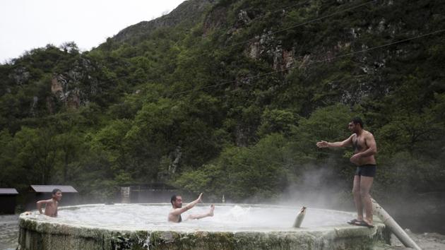 Local residents enjoy thermal springs in Karvachar. Nagorno-Karabakh has reported solid gross domestic product growth over the past decade. Once heavily reliant on imported electricity, Nagorno-Karabakh now has a self-sufficient grid. (Thanassis Stavrakis / AP) Local residents enjoy thermal springs in Karvachar. Nagorno-Karabakh has reported solid gross domestic product growth over the past decade. Once heavily reliant on imported electricity, Nagorno-Karabakh now has a self-sufficient grid. (Thanassis Stavrakis / AP)