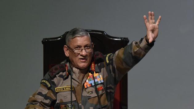 Indian Army chief General Bipin Rawat said on Friday Major Leetul Gogoi will be given “exemplary punishment” if he is found guilty of violating rules after the Rashtriya Rifles officer was detained along with a woman and a local man on Wednesday in Jammu and Kashmir’s Srinagar. (Vipin Kumar / HT File) 