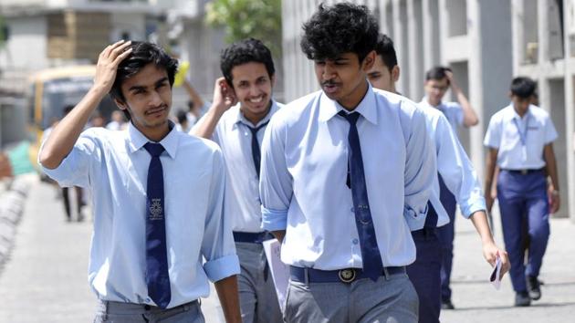 CBSE students after re-appearing for the class 12 economics exam, in Noida, on April 25. The exam, which was earlier cancelled by the CBSE after the question paper got leaked, was conducted across 4,000 centres in the country.(HT file)