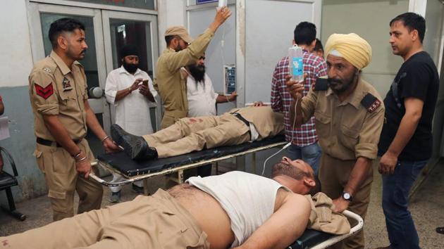 At least two policemen and a civilian were injured in a grenade attack by suspected terrorists at a bus stand in the heart of Jammu, late on Thursday night. This is the second terror attack in Jammu city after six soldiers and a civilian were killed in February this year in an attack on the Sunjuwan military station. (PTI) At least two policemen and a civilian were injured in a grenade attack by suspected terrorists at a bus stand in the heart of Jammu, late on Thursday night. This is the second terror attack in Jammu city after six soldiers and a civilian were killed in February this year in an attack on the Sunjuwan military station. (PTI)