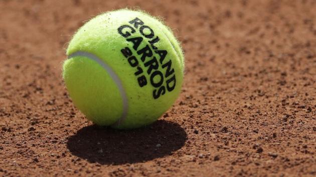 View of a Roland Garros 2018 ball on a court in Paris on May 24, 2018, ahead of The Roland Garros 2018 French Open tennis tournament.(AFP)