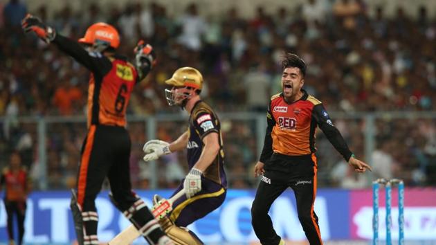 Rashid Khan took vital wickets to put Sunrisers Hyderabad on top against Kolkata Knight Riders in the second IPL 2018 Qualifier at the Eden Gardens. Follow live cricket score of Sunrisers Hyderabad vs Kolkata Knight Riders, IPL 2018, Qualifier 2 at Eden Gardens here(BCCI)