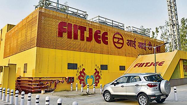 A general view of IIT Metro station displaying the name of FIIT JEE in New Delhi, India, on May 26.(HT Photo)