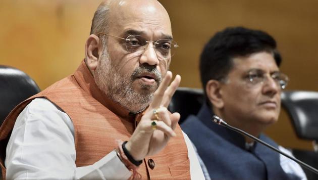 BJP national president Amit Shah addresses a press conference at BJP headquarters, in New Delhi, on Saturday.(PTI) BJP national president Amit Shah addresses a press conference at BJP headquarters, in New Delhi, on Saturday.(PTI)