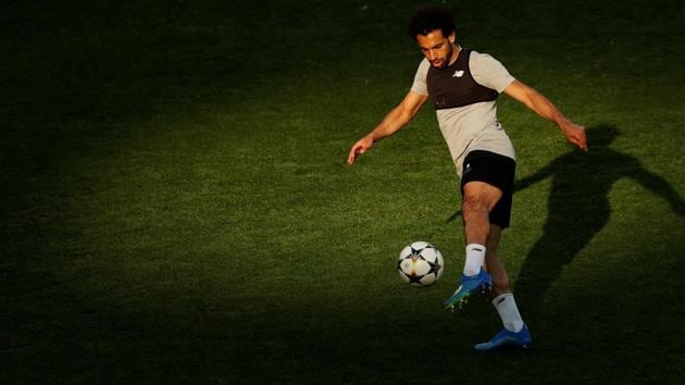 Liverpool FC's talismanic striker Mohamed Salah trains in Kiev ahead of the UEFA Champions League final against Real Madrid. (REUTERS) Liverpool FC's talismanic striker Mohamed Salah trains in Kiev ahead of the UEFA Champions League final against Real Madrid. (REUTERS)