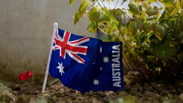 An Australian flag is seen prior the wreath-laying ceremonies at the Australian National Memorial in Villers-Bretonneux, northern France, on Anzac Day, on April 24, 2018. Anzac Day honours the men of the Australia-New Zealand Army Corps who died in World War I at the 1915 battle for Gallipoli, Turkey. It has since come to honour the sacrifices made by all service members in the Australian and New Zealand Armed Forces. (AP) An Australian flag is seen prior the wreath-laying ceremonies at the Australian National Memorial in Villers-Bretonneux, northern France, on Anzac Day, on April 24, 2018. Anzac Day honours the men of the Australia-New Zealand Army Corps who died in World War I at the 1915 battle for Gallipoli, Turkey. It has since come to honour the sacrifices made by all service members in the Australian and New Zealand Armed Forces. (AP)