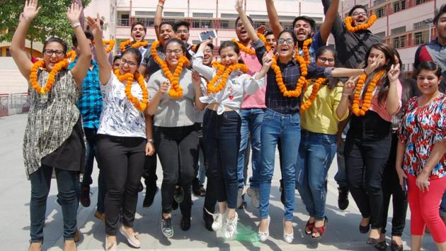 Students at DAV International School in Amritsar on Saturday. (Sameer Sehgal/ht)