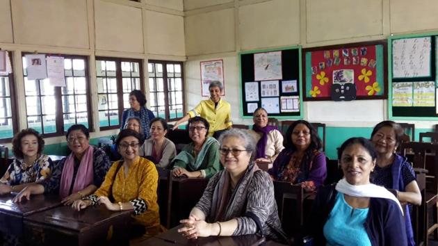 The writer and her batch mates in ‘class’ while revisiting Loreto Convent, Shillong. (HT Photo) The writer and her batch mates in ‘class’ while revisiting Loreto Convent, Shillong. (HT Photo)