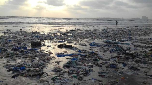 Juhu beach in Mumbai was littered with over 8.000 kg of trash on Sunday.(Paul Creado) Juhu beach in Mumbai was littered with over 8.000 kg of trash on Sunday.(Paul Creado)