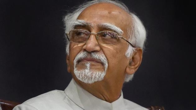 Former vice-president Hamid Ansari during the book launch of 'Jawaharlal Nehru' an illustrated biography by A Gopanna, in New Delhi, on Sunday.(PTI)