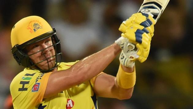 Shane Watson in action during the 2018 Indian Premier League (IPL) final between Chennai Super Kings and Sunrisers Hyderabad at the Wankhede Stadium on Sunday.(PTI)