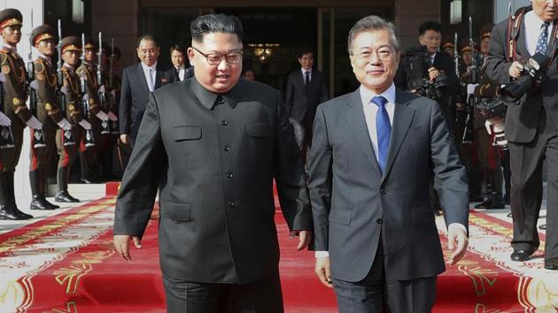 In this May 26, 2018 photo provided on May 27, 2018, by South Korea Presidential Blue House, North Korean leader Kim Jong Un and South Korean President Moon Jae-in walk after their meeting at the northern side of Panmunjom in North Korea. (AP) In this May 26, 2018 photo provided on May 27, 2018, by South Korea Presidential Blue House, North Korean leader Kim Jong Un and South Korean President Moon Jae-in walk after their meeting at the northern side of Panmunjom in North Korea. (AP)