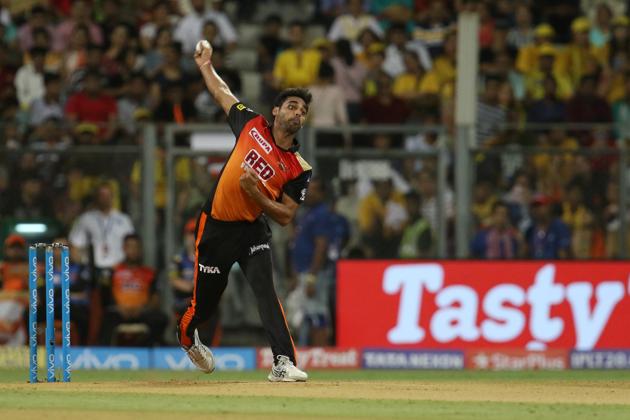 Bhuvneshwar Kumar started off proceedings with a maiden over as Chennai Super Kings were under pressure.  (BCCI) 