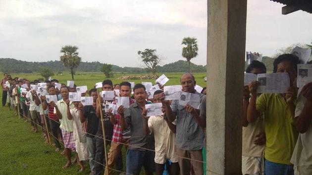 Mukul Sangma of Congress won from Ampati by a margin of 8,104 votes over BJP candidate Bakul Ch Hajong in February 27. He vacated the seat to retain Songsak from where too he emerged victorious, and put up his daughter Miani D Shira to contest the seat.(HT Photo)