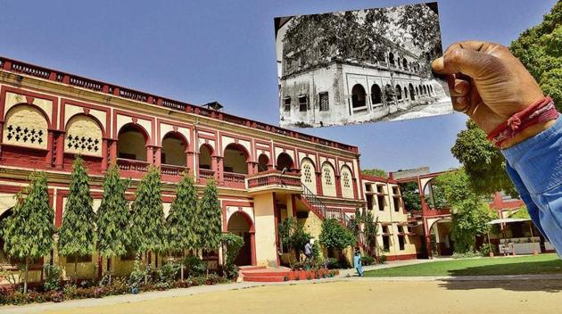 A view of Ewing Christian Senior Secondary School near Christian Medical College and Hospital in Ludhiana; and a student shows a picture of the old building of the school. (Gurpreet Singh/HT) A view of Ewing Christian Senior Secondary School near Christian Medical College and Hospital in Ludhiana; and a student shows a picture of the old building of the school. (Gurpreet Singh/HT)