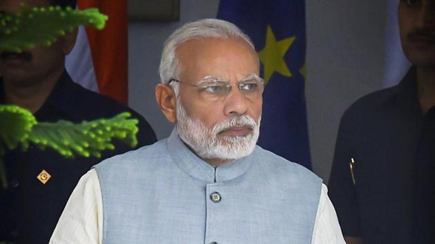 Prime Minister Narendra Modi arrives for a meeting at the Hyderabad House, in New Delhi.(PTI File Photo)