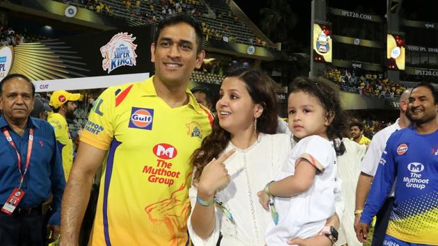 MS Dhoni pictured with wife Sakshi Singh and daughter Ziva after the game. (BCCI) MS Dhoni pictured with wife Sakshi Singh and daughter Ziva after the game. (BCCI)