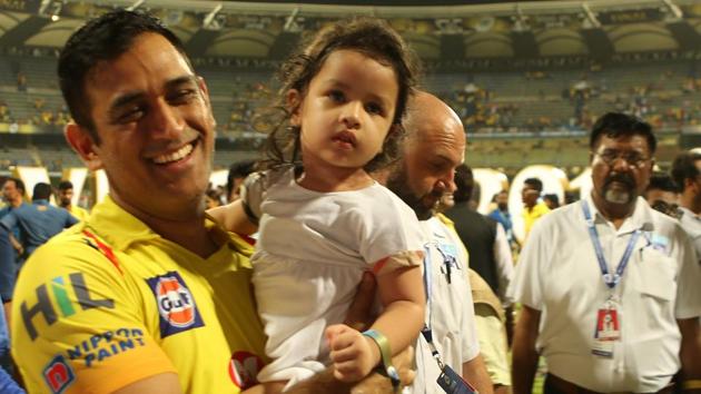 Dhoni and Ziva were among a number of player-daughter pairs seen after the game. (BCCI) Dhoni and Ziva were among a number of player-daughter pairs seen after the game. (BCCI)