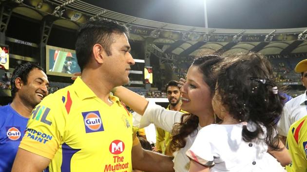 The cameras were focussed the Dhoni family as they celebrated CSK’s third IPL title. (BCCI) The cameras were focussed the Dhoni family as they celebrated CSK’s third IPL title. (BCCI)