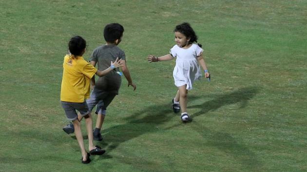 The kids had a good time on the pitch at the end of the match on Sunday. (BCCI) 