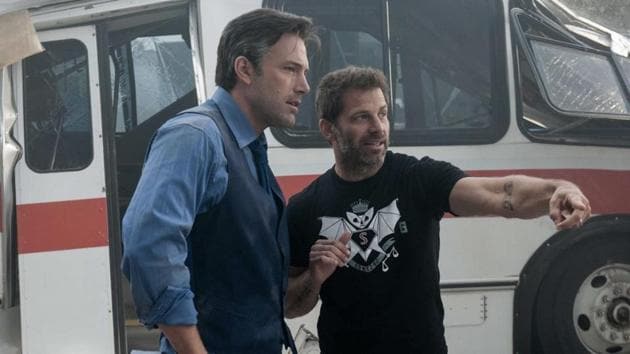 Zack Snyder directs Ben Affleck on the set of Batman v Superman: Dawn of Justice.