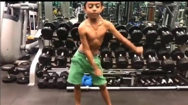 Yug Devgn did a series of push ups, gym routines and a cartwheel.(Video grab)