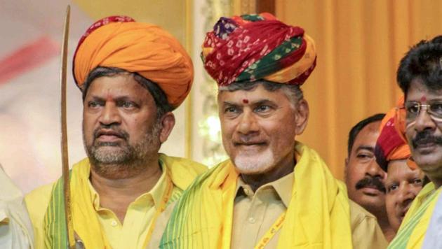 Andhra Pradesh chief minister N Chandrababu Naidu being felicitated by leaders of the Telugu Desam Party during the 'Mini Mahandu' in Hyderabad on Thursday. (PTI Photo) Andhra Pradesh chief minister N Chandrababu Naidu being felicitated by leaders of the Telugu Desam Party during the 'Mini Mahandu' in Hyderabad on Thursday. (PTI Photo)