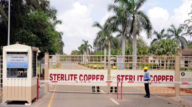 A private security guard stands in front of the main gate of Sterlite Industries Ltd's copper plant, in Tuticorin, in Tamil Nadu.(Reuters File Photo)