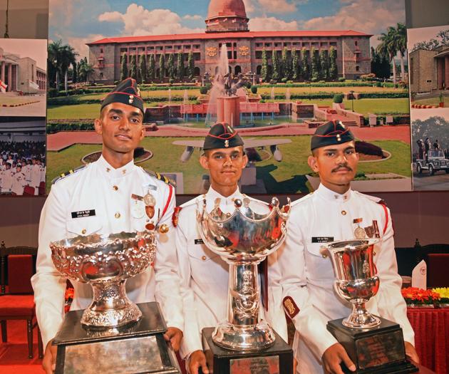 Pune, India - May 29, 2018: Cadets L to R - GNK Reddy, Mital Prajapati and SS Bisht during Convocation Ceremony of 134th Course of National Defence Academy (NDA) in Pune, India, on Tuesday, May 29, 2018. (Photo by Pratham Gokhale/Hindustan Times) (Pratham Gokhale/HT Photo)