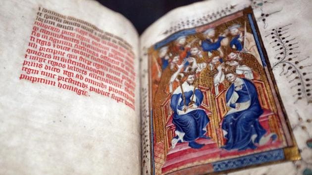 An illustration in the Liber Regalis codex shows Anne of Bohemia and Richard II’s coronation. The 14th century Liber Regalis is a guide to staging coronations and royal funerals at the Abbey and still forms the basis of royal ceremonies today. (Frank Augustein / AP) An illustration in the Liber Regalis codex shows Anne of Bohemia and Richard II’s coronation. The 14th century Liber Regalis is a guide to staging coronations and royal funerals at the Abbey and still forms the basis of royal ceremonies today. (Frank Augustein / AP)