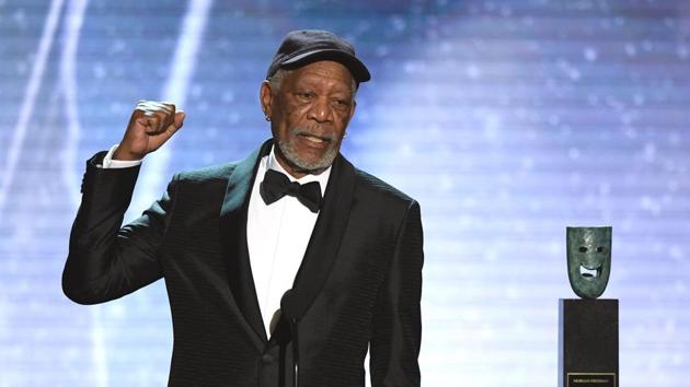 In this file photo taken on January 21, 2018 Morgan Freeman accepts the Life Achievement Award onstage during the 24th Annual Screen Actors Guild Awards show at The Shrine Auditorium in Los Angeles, California.(AFP)