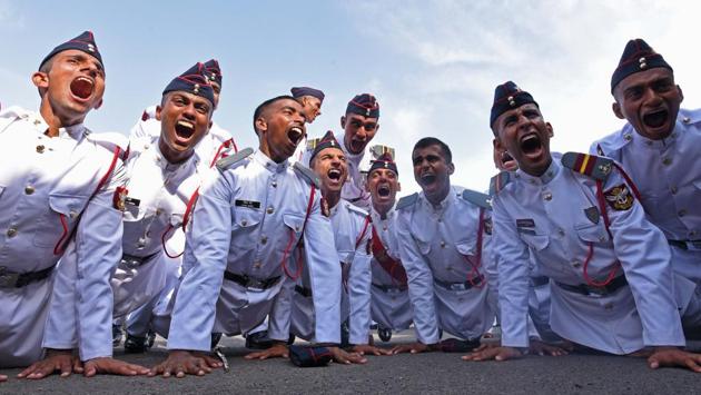 Cadets celebrate after passing out parade of 134th course of spring term 2018 at National Defence Academy (NDA) in Pune. (Pratham Gokhale/HT Photo)