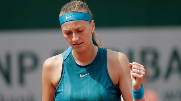 Petra Kvitova reacts after a point during her French Open second round match against Lara Arruabarrena on Wednesday.(AFP)