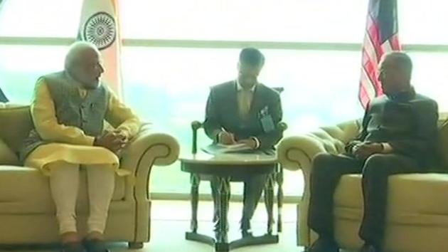 Prime Minister Modi with his Malaysian Prime Minister Mahathir Bin Mohamad in Kuala Lumpur. (ANI Photo) Prime Minister Modi with his Malaysian Prime Minister Mahathir Bin Mohamad in Kuala Lumpur. (ANI Photo)