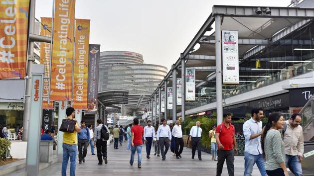 A world class design with portioned rooftops and terraces, ample walkways, an amphitheatre and exhibit area for cultural and entertainment showcases make for a one-stop getaway in the heart of Gurugram. (Sanjeev Verma / HT Photo)