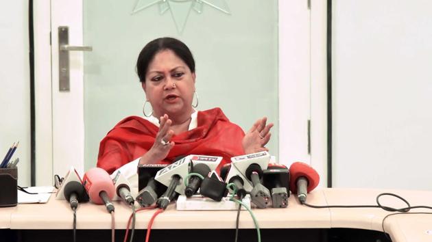 CM Vasundhara Raje interacts with media persons at her residence in civil lines in Jaipur. (HT File Photo) CM Vasundhara Raje interacts with media persons at her residence in civil lines in Jaipur. (HT File Photo)