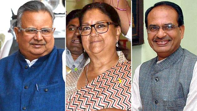 Combination image of Raman Singh, Vasundhara Raje and Shivraj Singh Chouhan. Combination image of Raman Singh, Vasundhara Raje and Shivraj Singh Chouhan.