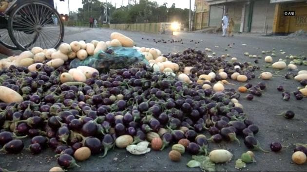 Milk and vegetables were dumped on the streets, as farmers from seven states launched a 10-day agitation demanding complete loan waivers in agriculture sector and implementation of the Swaminathan commission report. A strike initially declared in Madhya Pradesh to coincide with the first anniversary of the Mandsaur agitation soon spread to Haryana, Rajasthan, Jammu and Kashmir, Maharashtra, Karnataka and Kerala. (ANI) Milk and vegetables were dumped on the streets, as farmers from seven states launched a 10-day agitation demanding complete loan waivers in agriculture sector and implementation of the Swaminathan commission report. A strike initially declared in Madhya Pradesh to coincide with the first anniversary of the Mandsaur agitation soon spread to Haryana, Rajasthan, Jammu and Kashmir, Maharashtra, Karnataka and Kerala. (ANI)
