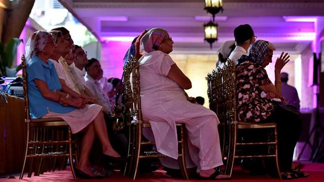 Members of the Parsi community attend the ceremony held on Thursday.  (Aalok Soni/HT PHOto) 