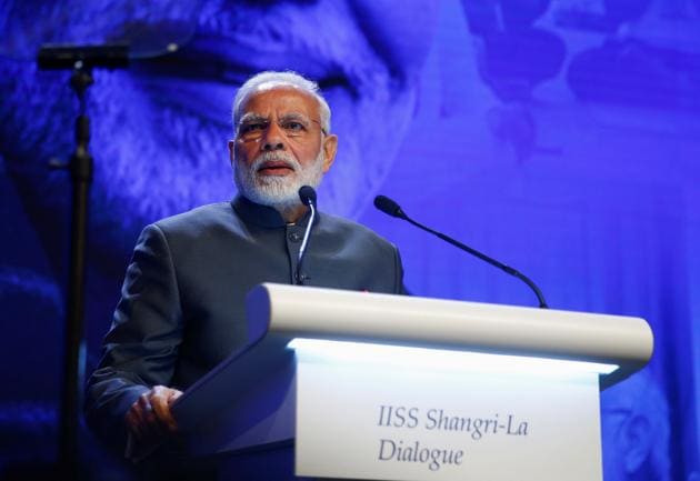 Prime Minister Narendra Modi delivers the keynote address at the Shangri-la Dialogue in Singapore.(REUTERS)