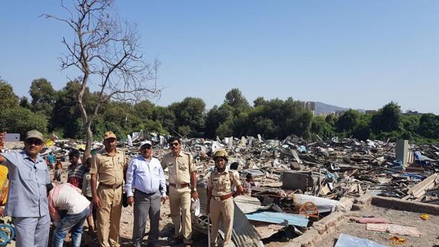 The demolitions underway in Vikhroli.(HT PHOTO)