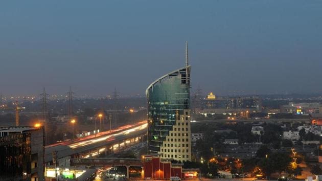 The skyline view of Cyber City, Cyber Hub and Gateway tower building, in Gurgaon, India.(Parveen Kumar/HT File Photo)