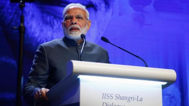 Prime Minister Narendra Modi delivers the keynote address at the IISS Shangri-la Dialogue, Singapore, June 1, 2018(REUTERS)